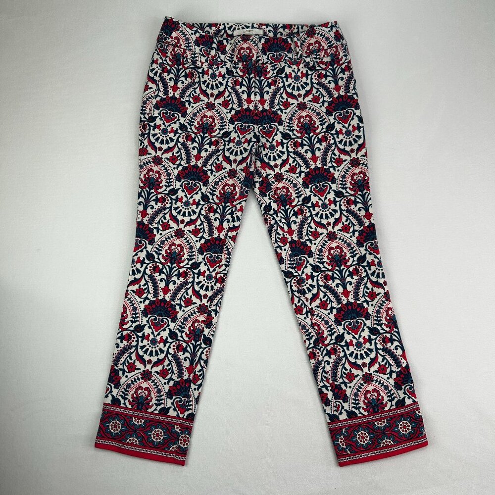 LOFT Ann Taylor Riviera Cropped Pants Marisa Fit Red White Blue Paisley